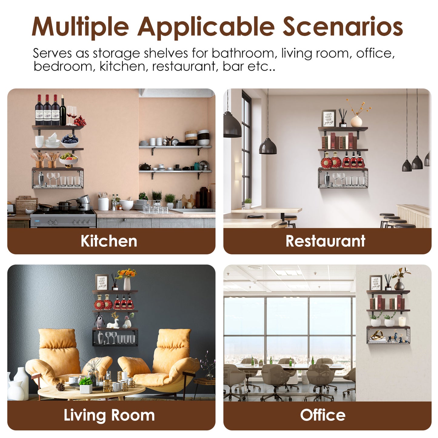 2 In 1 Floating Shelves Wall Mounted With Storage Basket Bathroom Shelves Over Toilet Wooden Shelves For Bedroom Living Room Kitchen Office Wall Decor Plants